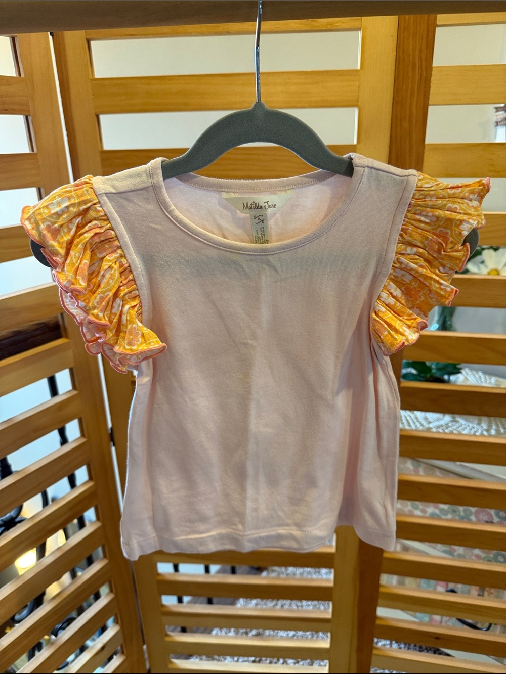 Matilda Jane Light Pink Tank Top with Yellow Orange Ruffle Sleeves